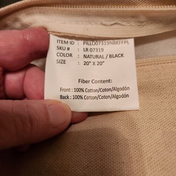 KIRKLANDS Throw Pillow 20 x 20 x 5 Boho Black Natural Chunky Knit Knotted Fringe - Picture 5 of 12